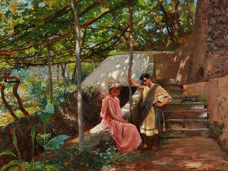 1816-Peter Conrad Schreiber - Coppia romana in un gazebo da giardino